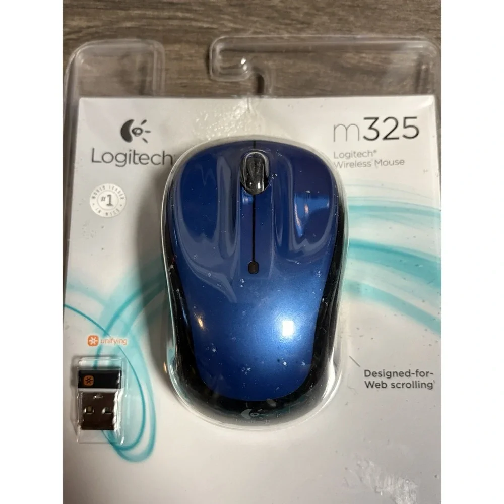 Logitech M325 Wireless Optical Mouse USB Receiver 1000 DPI 3-Button Blue